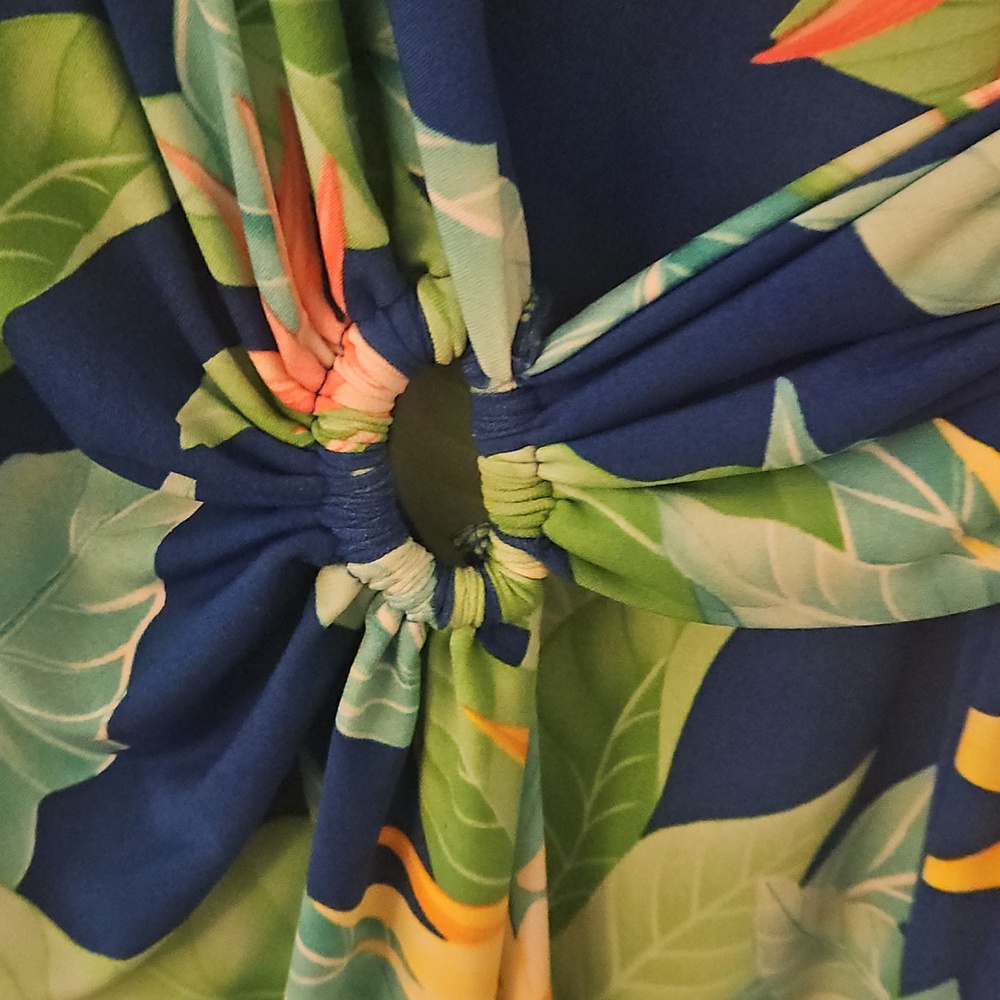 Tommy Bahama Blue Tropical Print Midi Faux Wrap Dress - Picture 2 of 2